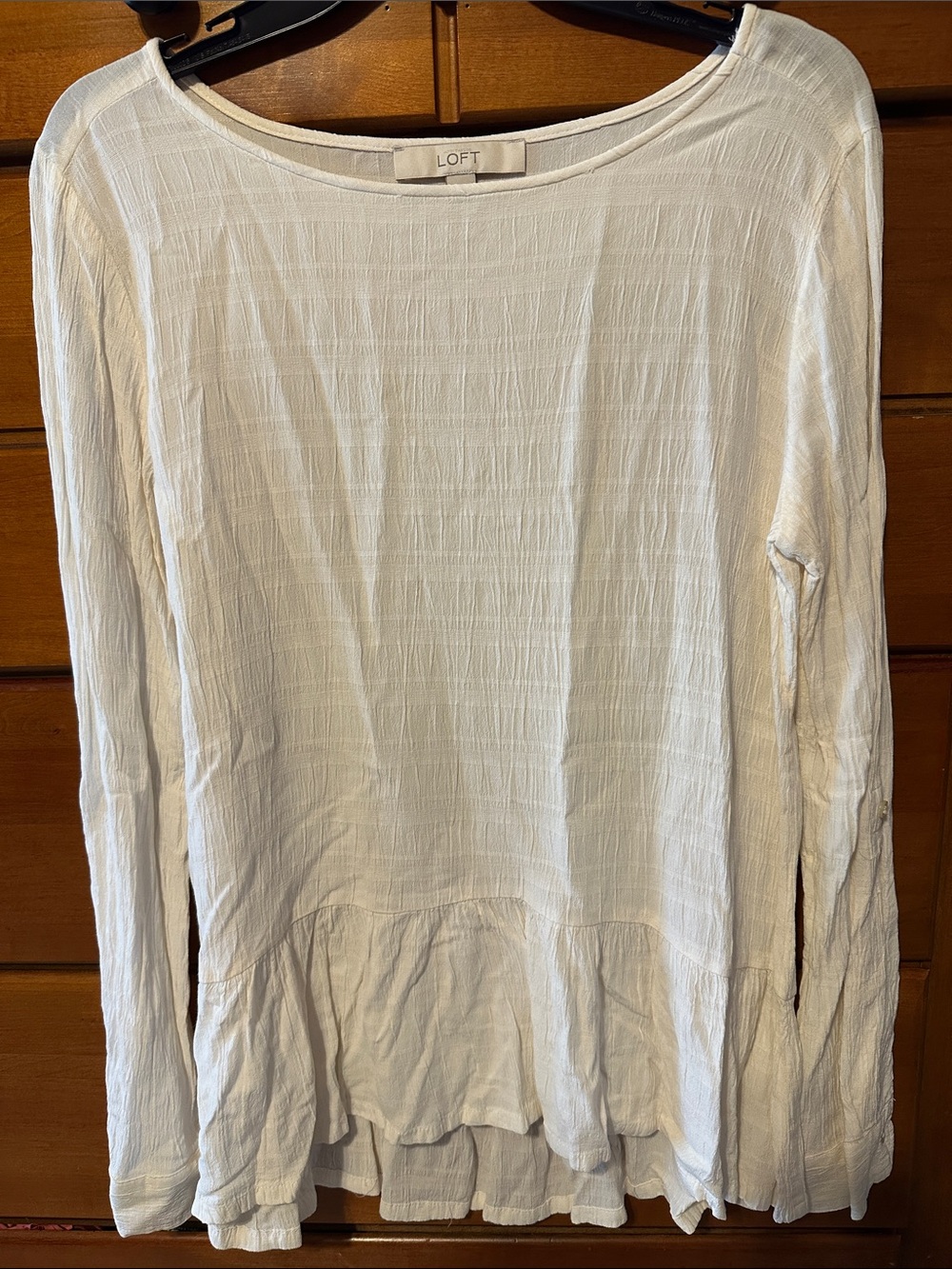 LOFT White Textured Long-Sleeve Peplum Top